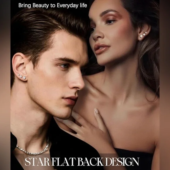 3 Pairs Certified Moissanite Solid 925 Sterling Silver Star Screw Back Earrings - Picture 10 of 16